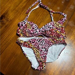 Catalina Bikini in Pink, Orange, and Yellow Leopard Print
